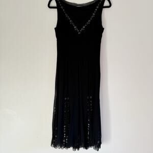 Elie Tahari 100% Silk Size 10 Dress Beaded With Slip Vintage 90s Babydoll Midi